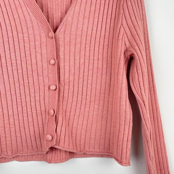 7 For All Mankind Women's Pink Cropped Button Up Cardigan Size Large Long Sleeve - Picture 2 of 6